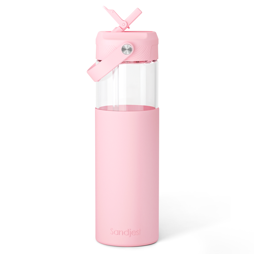 AquaChic Glass Covered-up Straw Lid Water Bottle 20oz