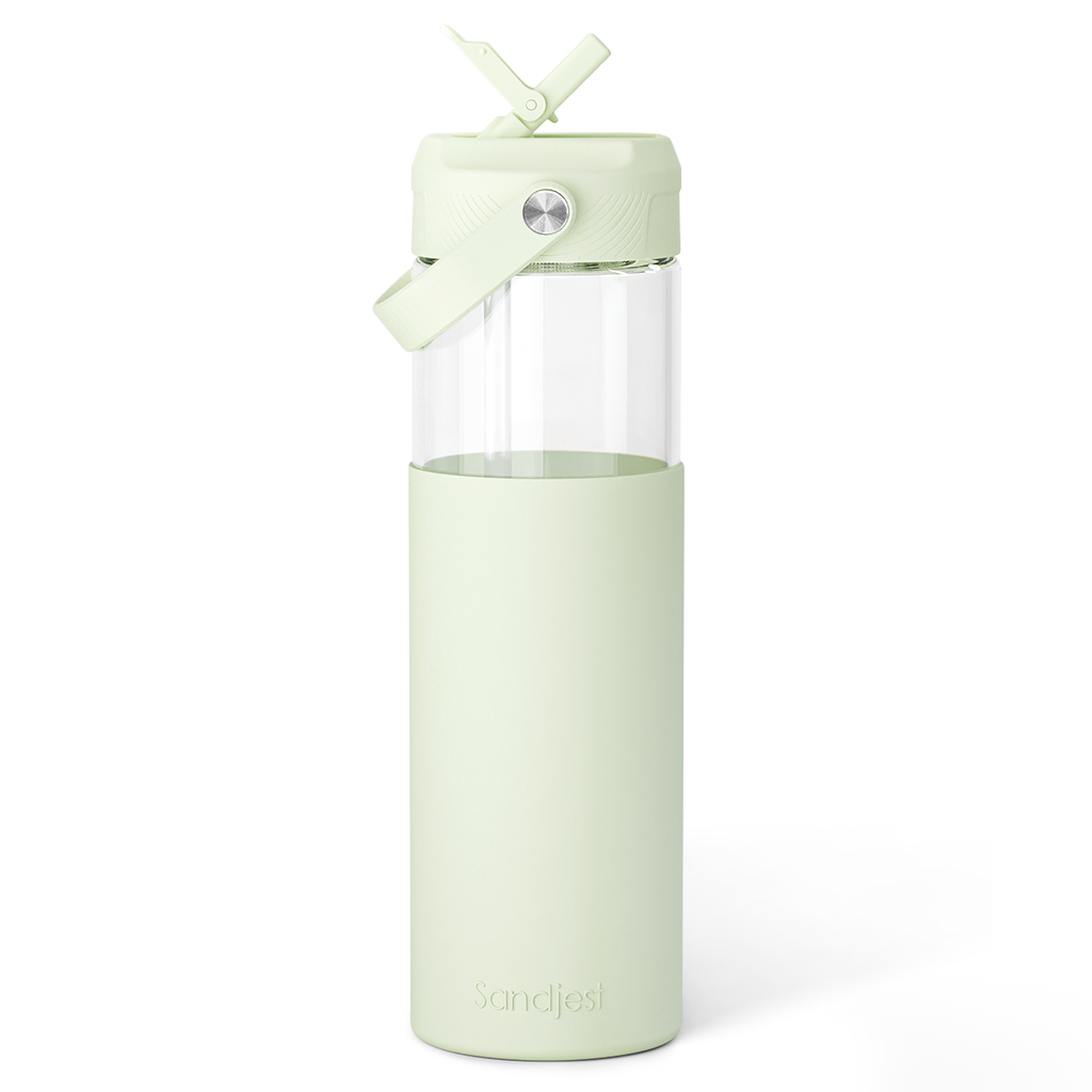 AquaChic Glass Covered-up Straw Lid Water Bottle 20oz