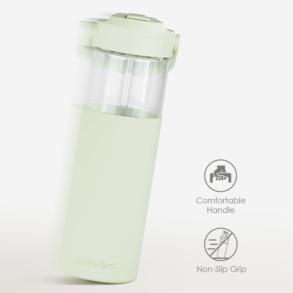 AquaChic Glass Covered-up Straw Lid Water Bottle 20oz