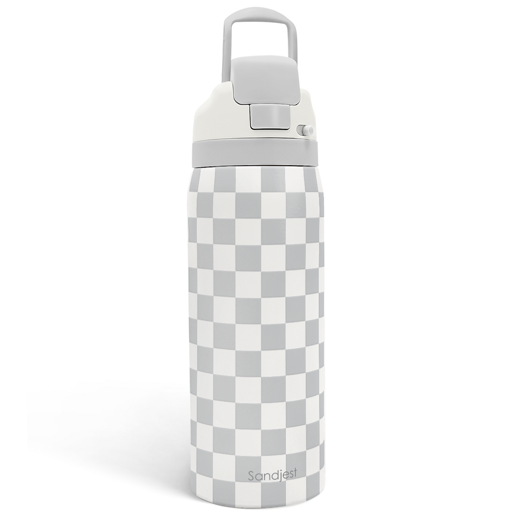 Grey Checker VividPop | Push-button Lid Water Bottle 32oz