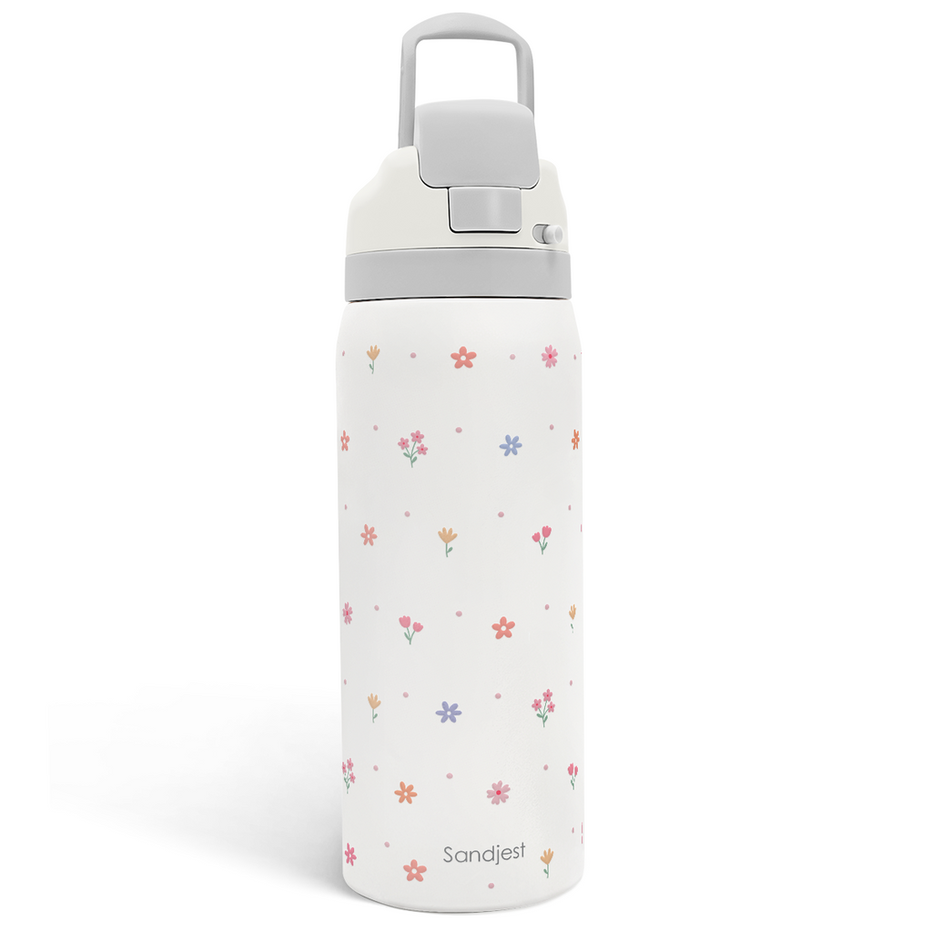 Grey Floral VividPop | Push-button Lid Water Bottle 32oz