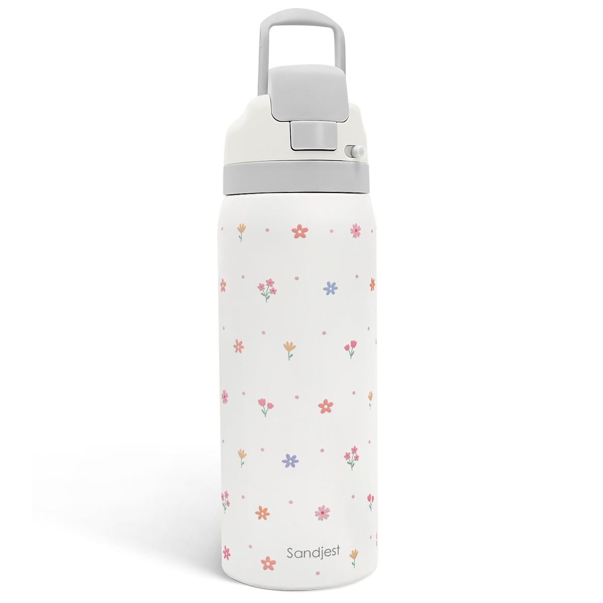Grey Floral VividPop | Push-button Lid Water Bottle 32oz