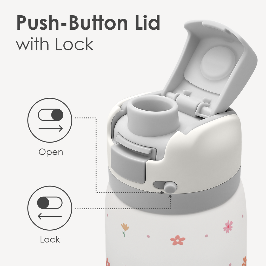 Grey Floral VividPop | Push-button Lid Water Bottle 32oz