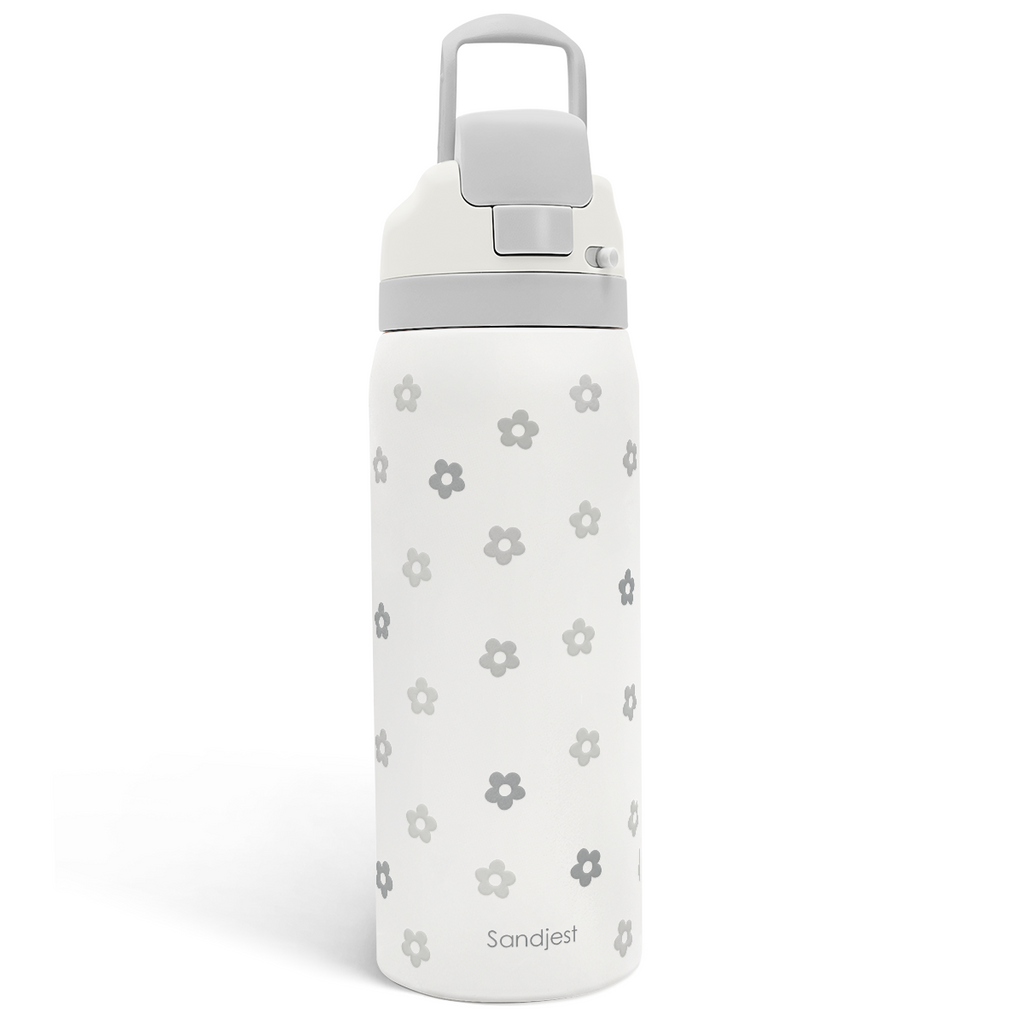 Grey Floral VividPop | Push-button Lid Water Bottle 32oz