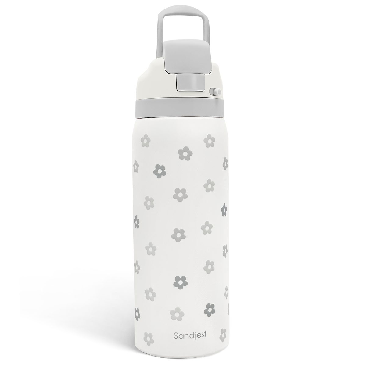 Grey Floral VividPop | Push-button Lid Water Bottle 32oz
