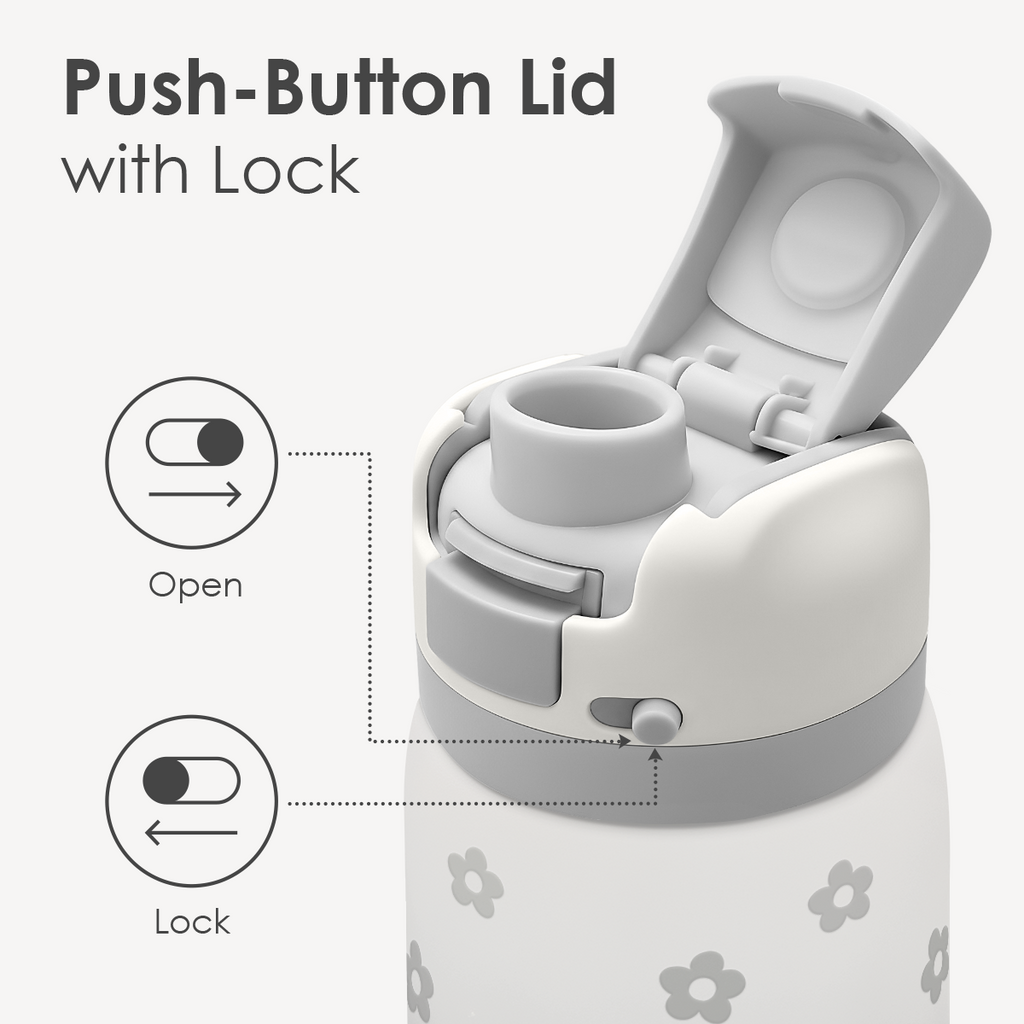 Grey Floral VividPop | Push-button Lid Water Bottle 32oz