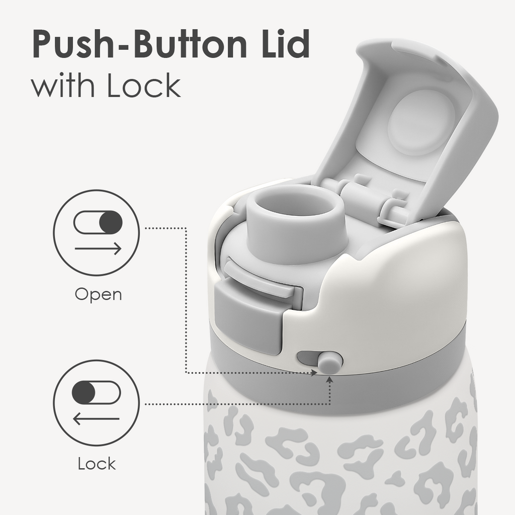 Grey Leopard VividPop | Push-button Lid Water Bottle 32oz