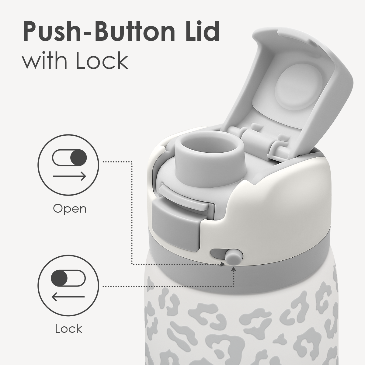 Grey Leopard VividPop | Push-button Lid Water Bottle 32oz