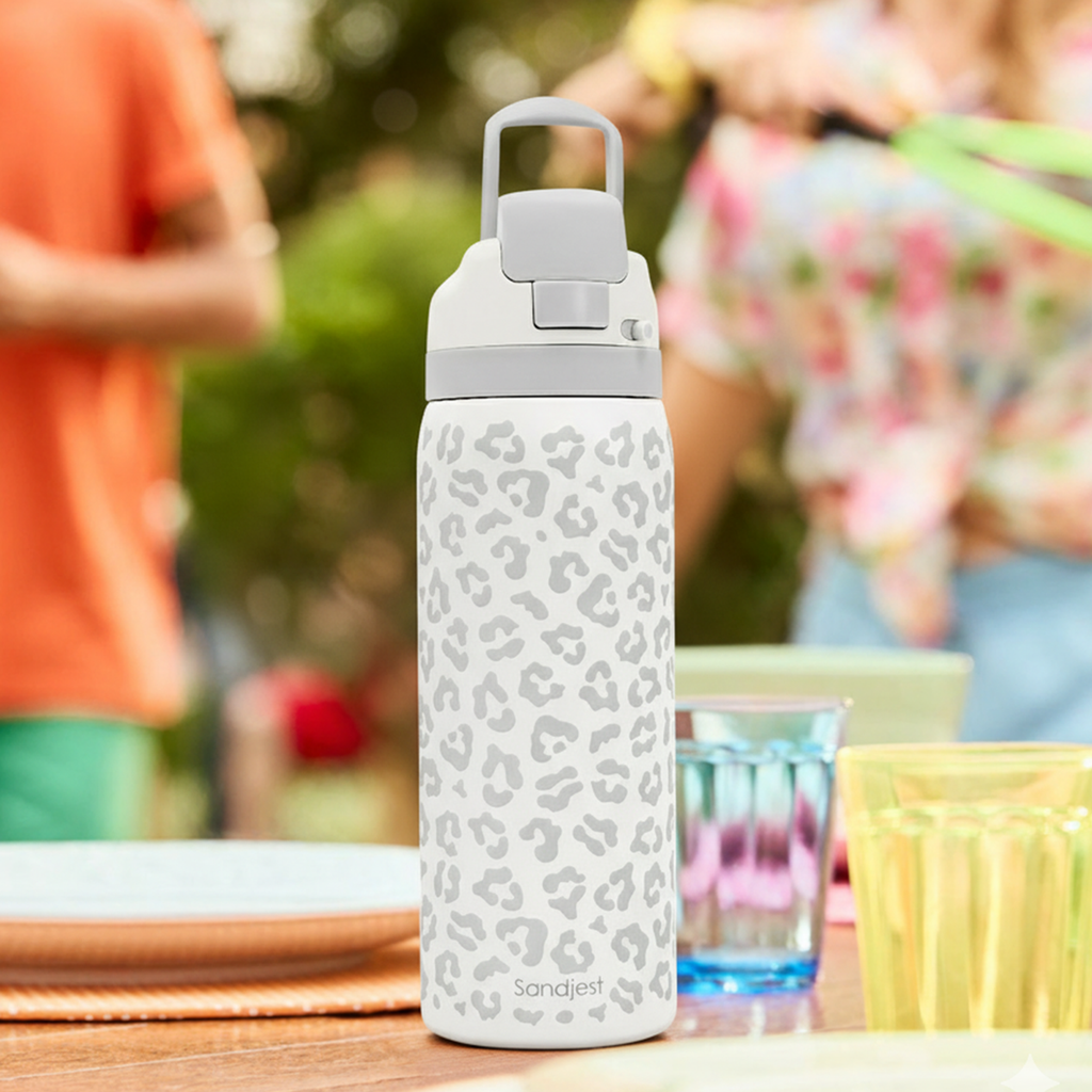 Grey Leopard VividPop | Push-button Lid Water Bottle 32oz
