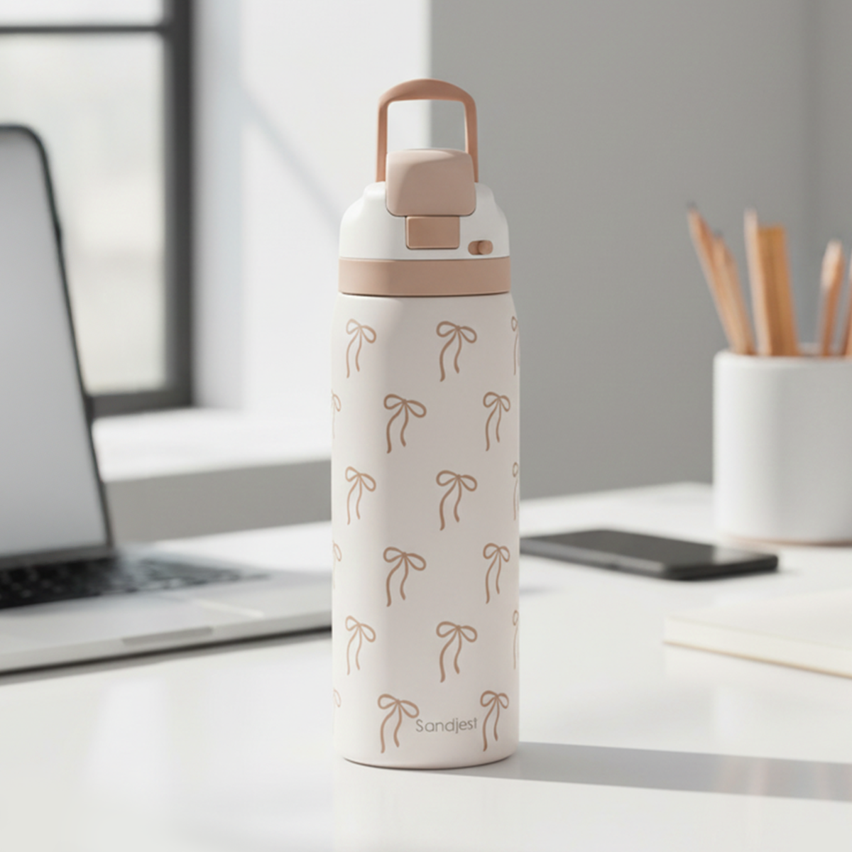 Brown Bow VividPop | Push-button Lid Water Bottle 32oz