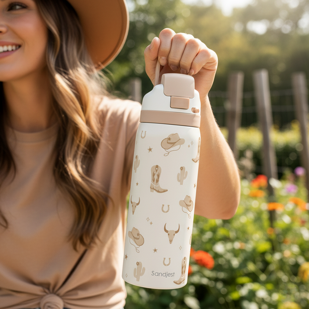 Brown Cowgirl VividPop | Push-button Lid Water Bottle 32oz