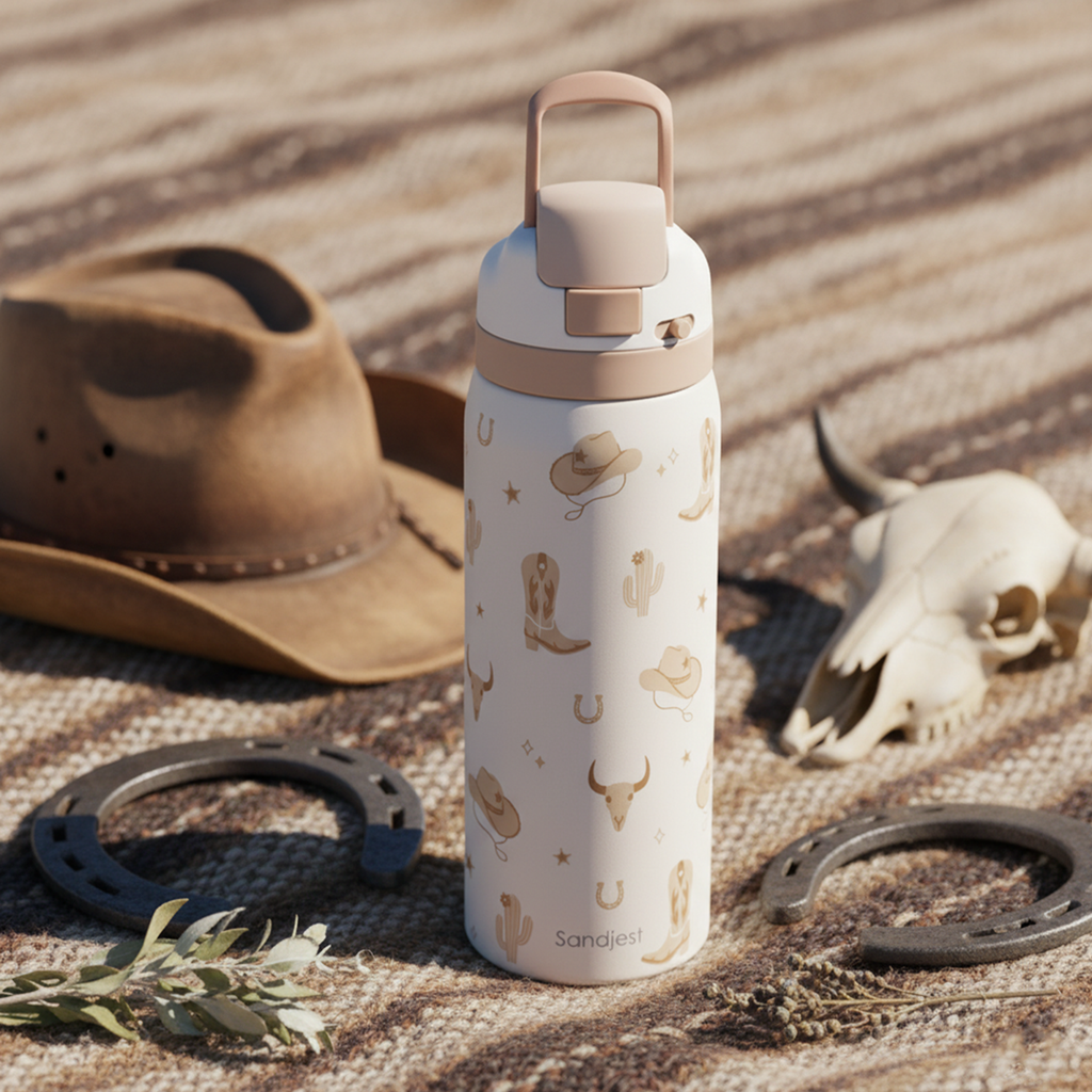 Brown Cowgirl VividPop | Push-button Lid Water Bottle 32oz