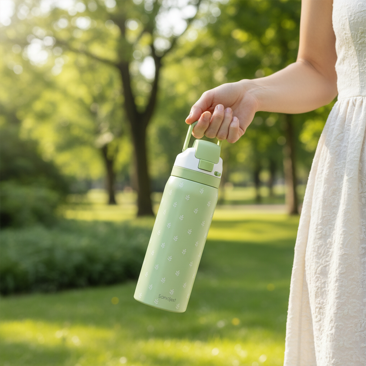 Green Botanical VividPop | Push-button Lid Water Bottle 32oz