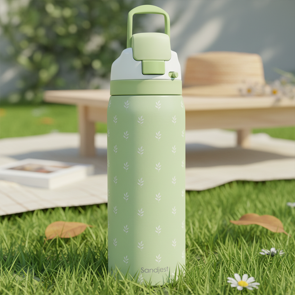 Green Botanical VividPop | Push-button Lid Water Bottle 32oz