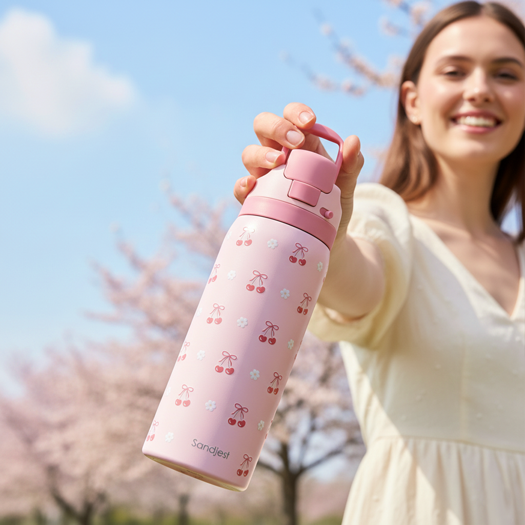 Pink Cherry VividPop | Push-button Lid Water Bottle 32oz