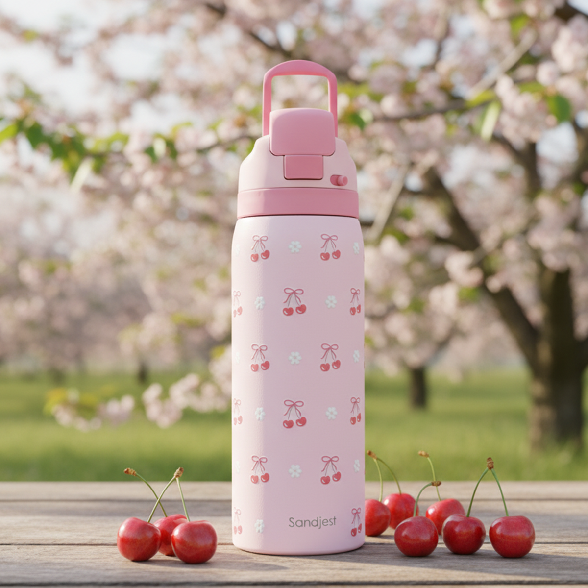 Pink Cherry VividPop | Push-button Lid Water Bottle 32oz