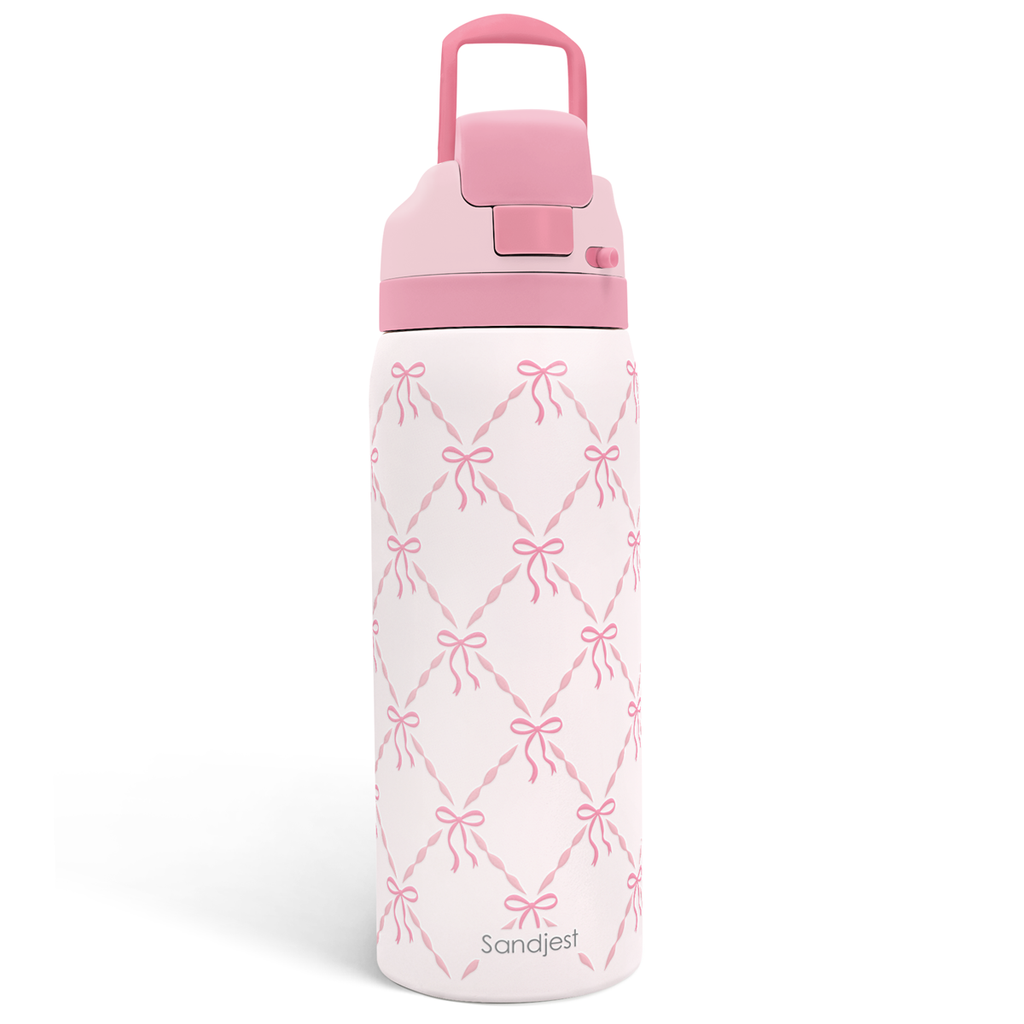 Pink Bow VividPop | Push-button Lid Water Bottle 32oz