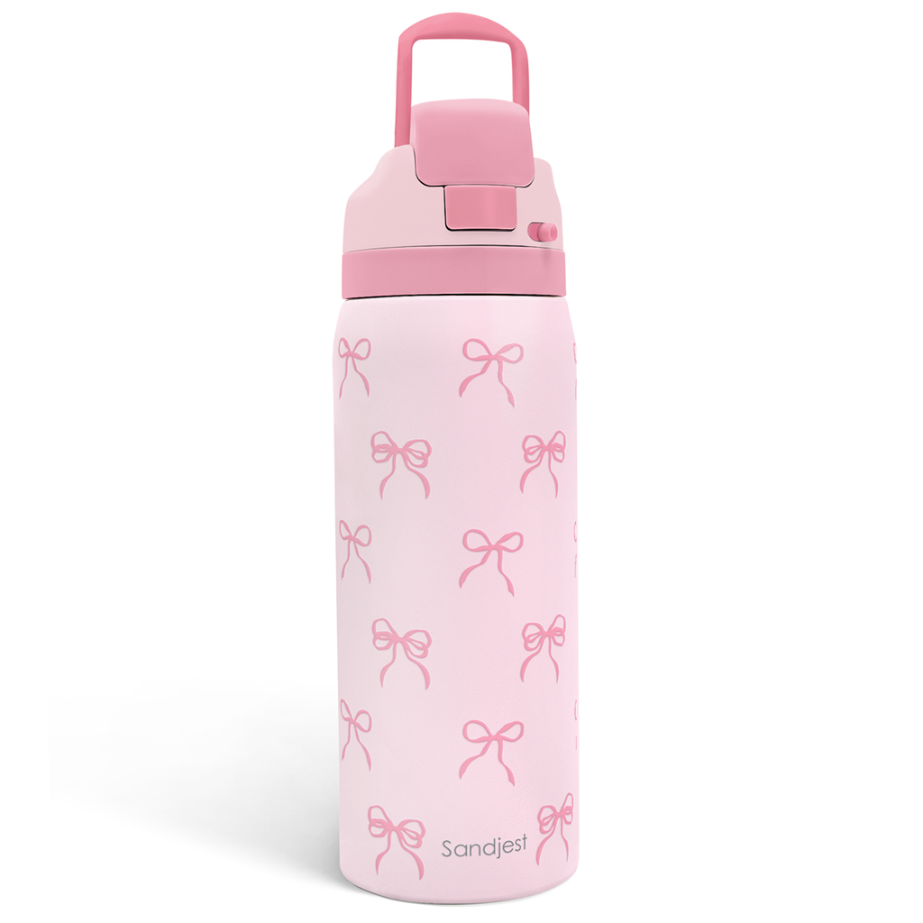 Pink Bow VividPop | Push-button Lid Water Bottle 32oz