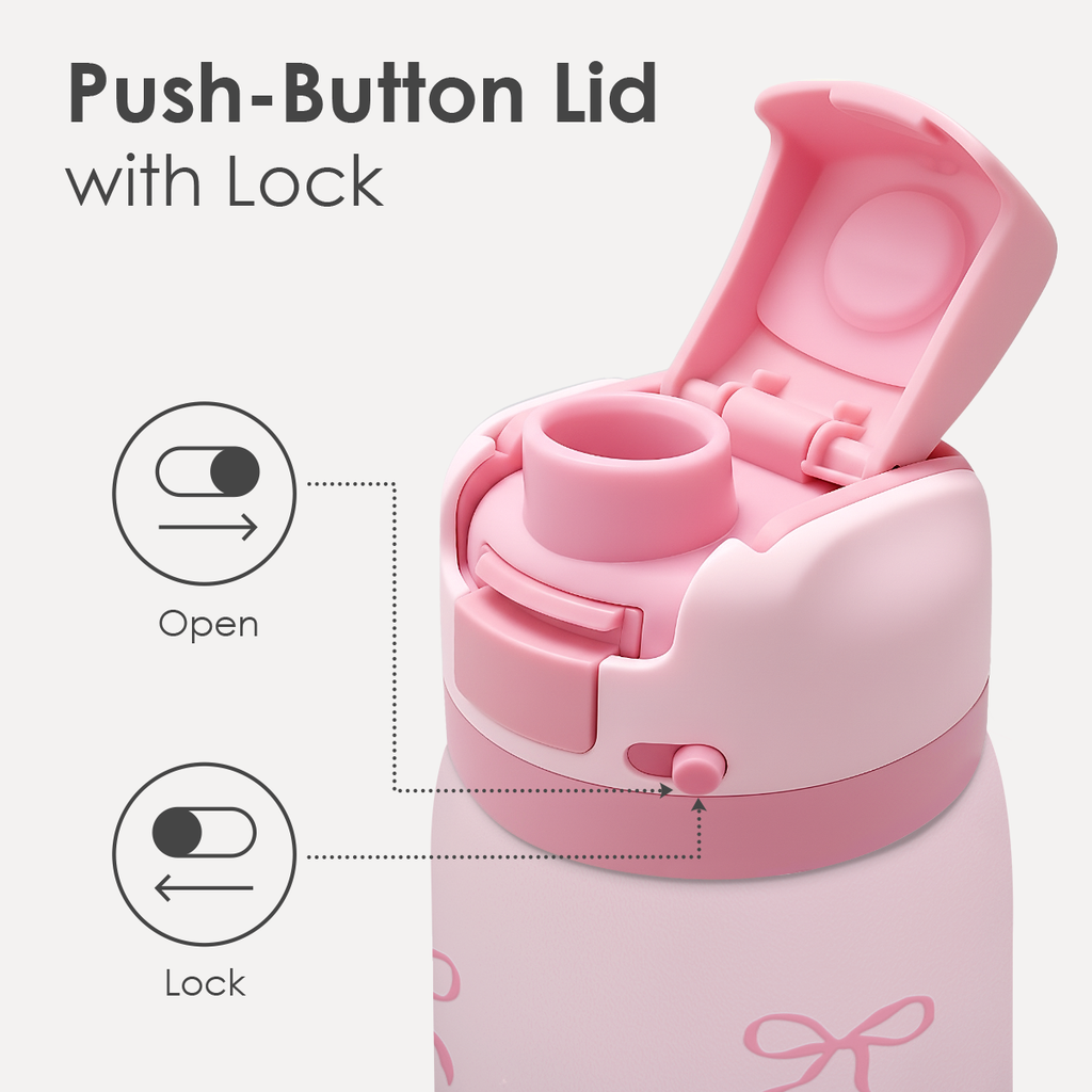 Pink Bow VividPop | Push-button Lid Water Bottle 32oz