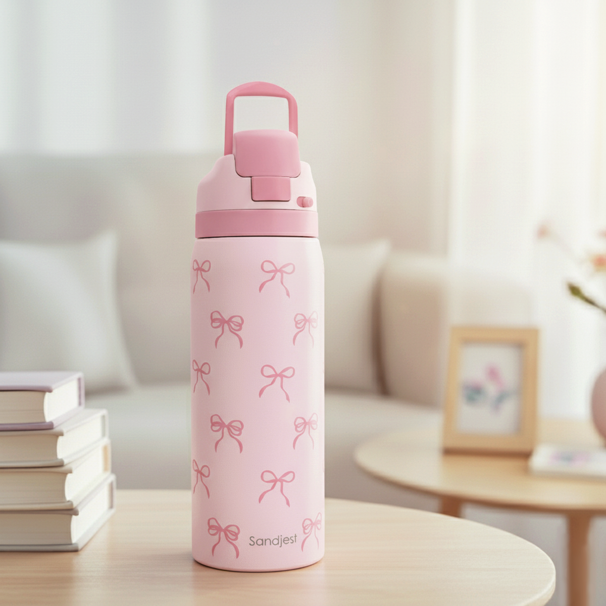 Pink Bow VividPop | Push-button Lid Water Bottle 32oz
