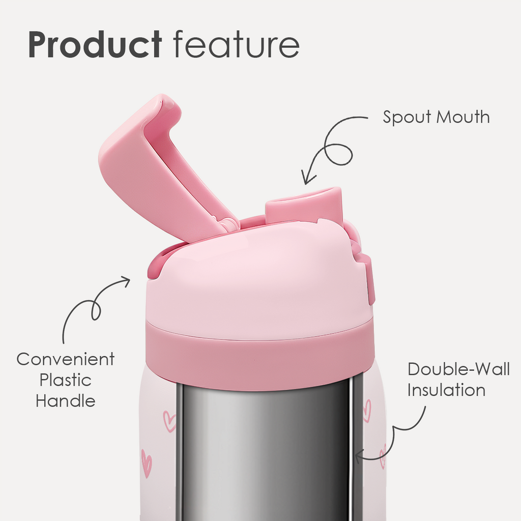Pink Heart VividPop | Push-button Lid Water Bottle 32oz