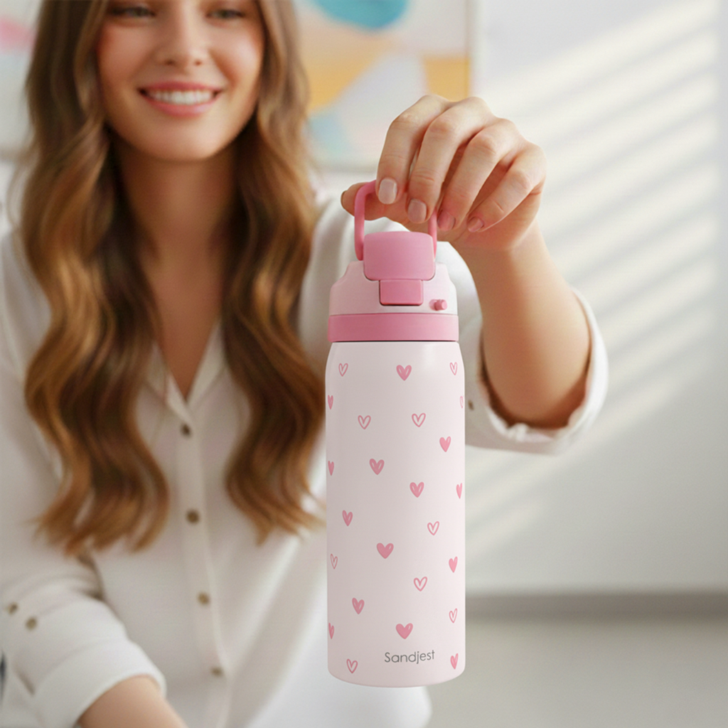 Pink Heart VividPop | Push-button Lid Water Bottle 32oz