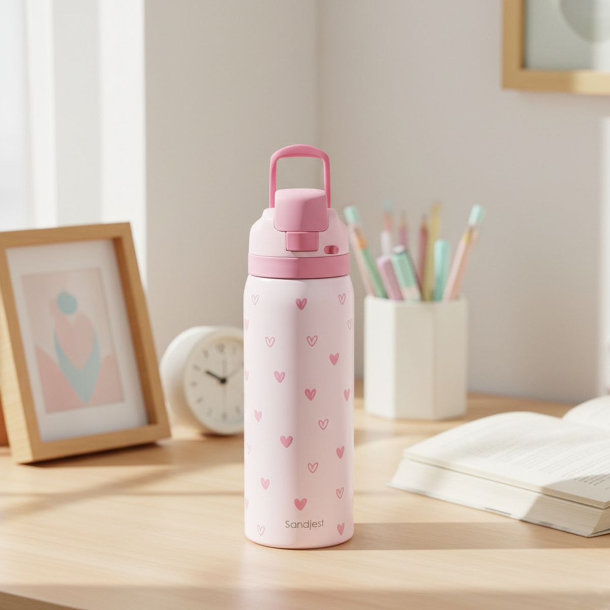 Pink Heart VividPop | Push-button Lid Water Bottle 32oz