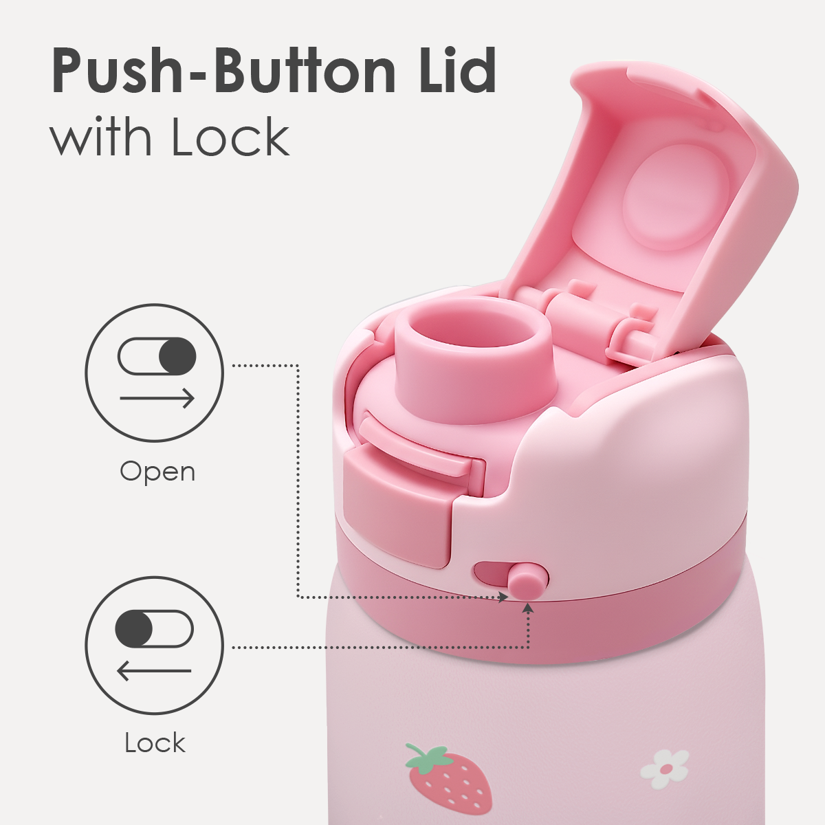 Pink Strawberry VividPop | Push-button Lid Water Bottle 32oz