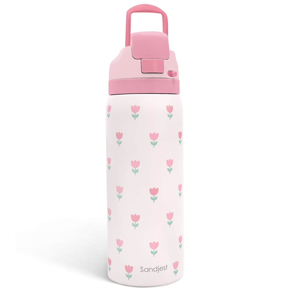 Pink Tulip VividPop | Push-button Lid Water Bottle 32oz