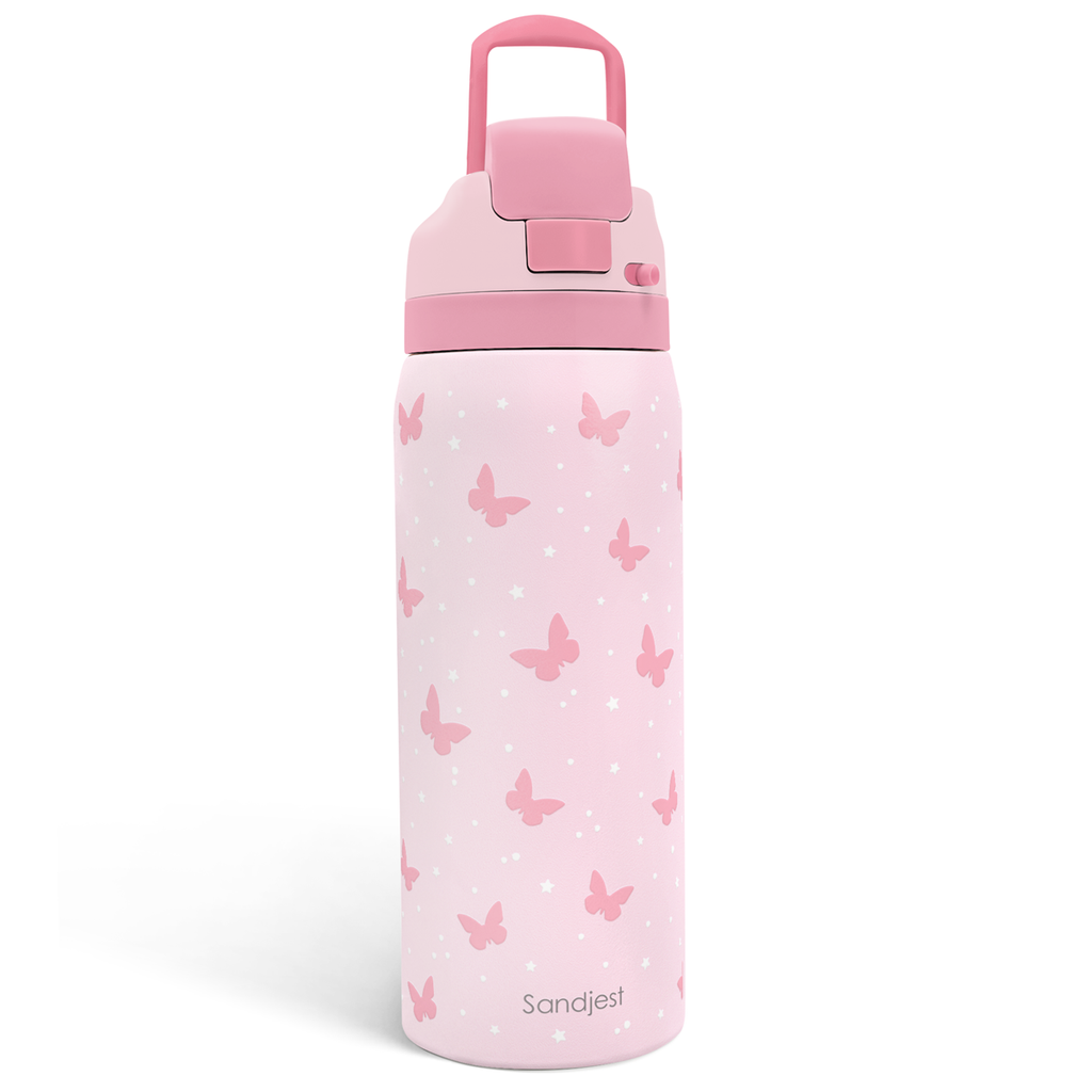 Pink Butterfly VividPop | Push-button Lid Water Bottle 32oz