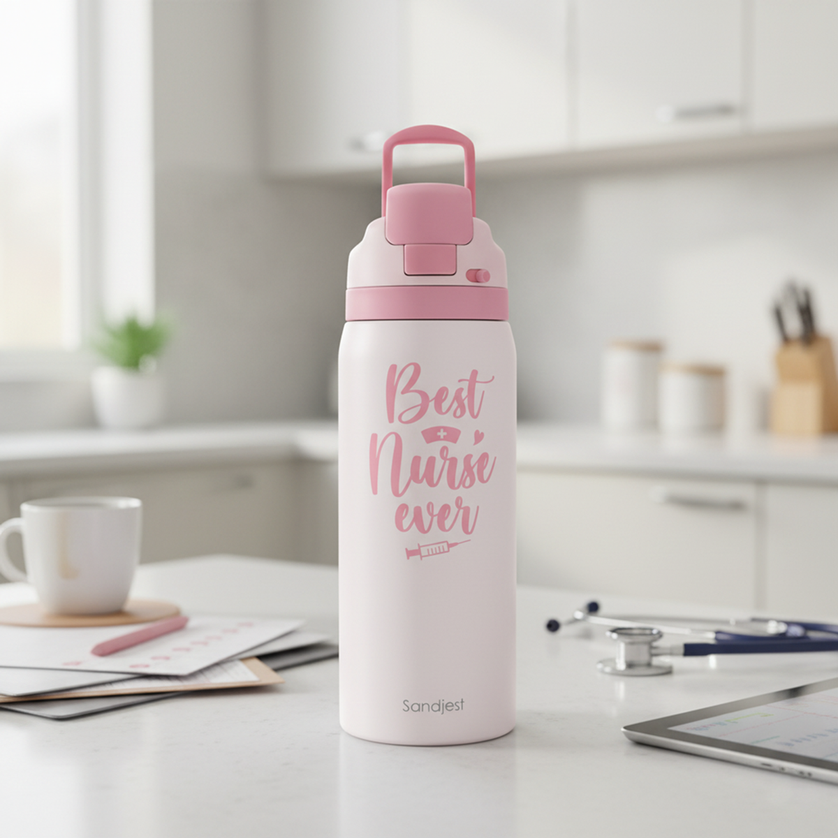 Pink Nurse VividPop | Push-button Lid Water Bottle 32oz