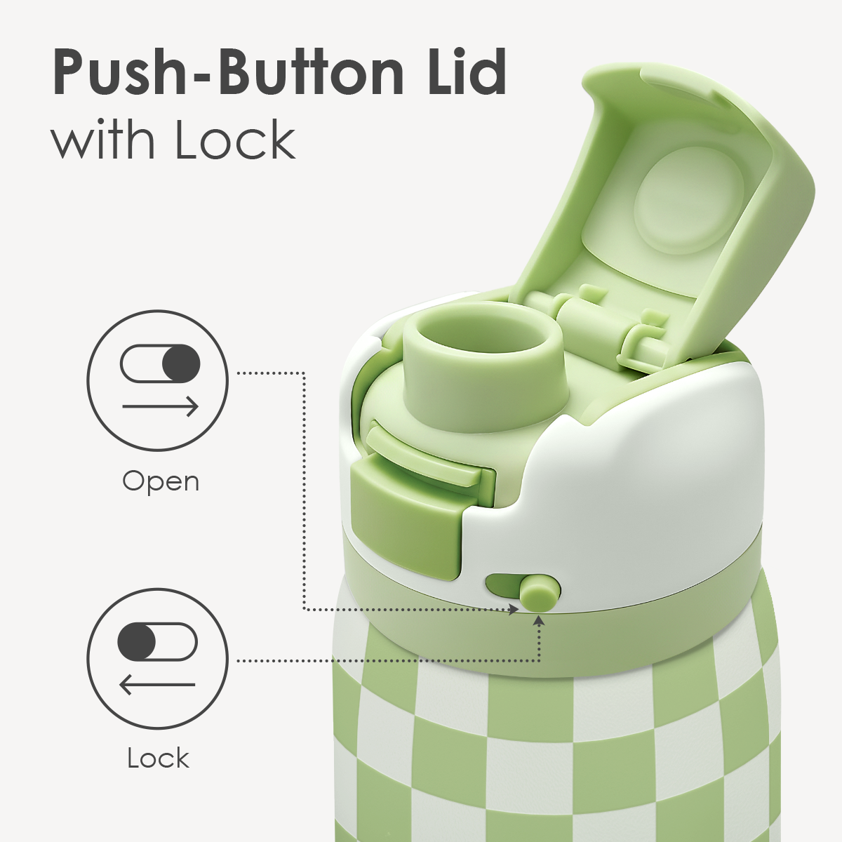 Green Checker VividPop | Push-button Lid Water Bottle 32oz