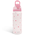 Pink Heart Grid VividPop | Push-button Lid Water Bottle 32oz
