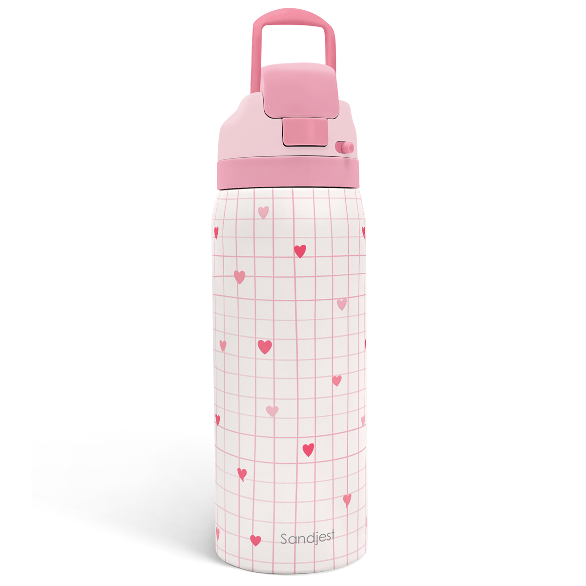 Pink Heart Grid VividPop | Push-button Lid Water Bottle 32oz