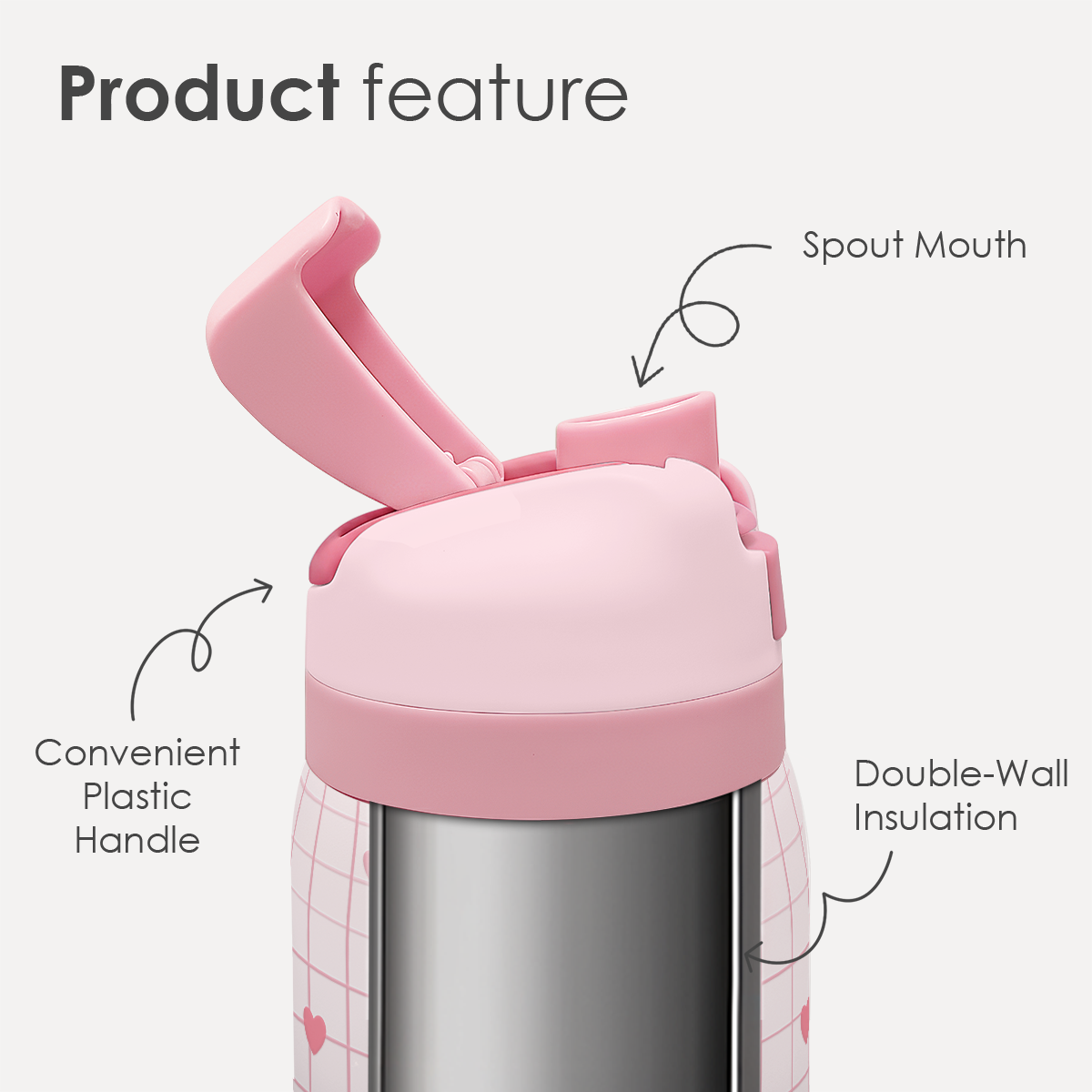 Pink Heart Grid VividPop | Push-button Lid Water Bottle 32oz