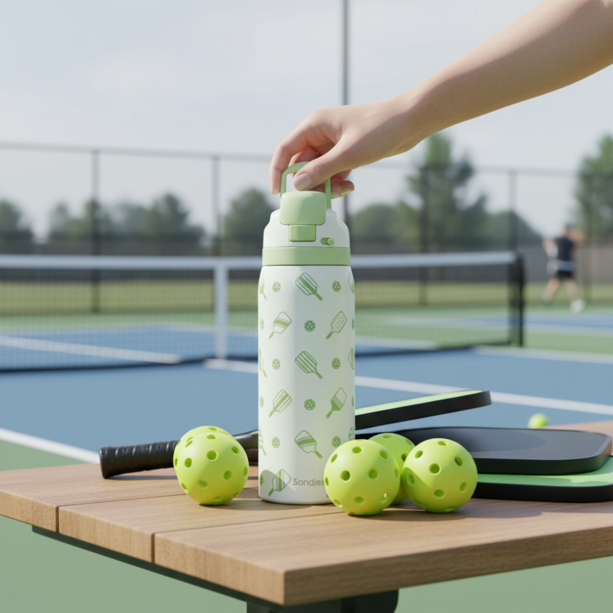 Green Pickleball VividPop | Push-button Lid Water Bottle 32oz