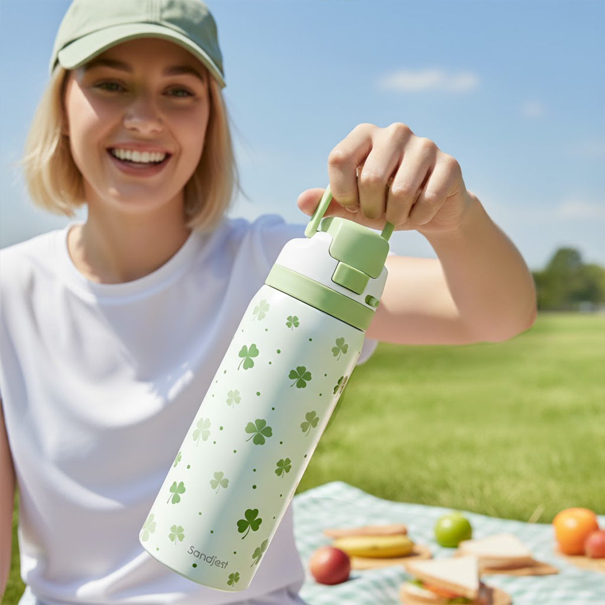 Green Shamrock VividPop | Push-button Lid Water Bottle 32oz