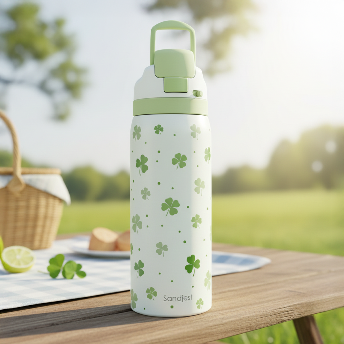 Green Shamrock VividPop | Push-button Lid Water Bottle 32oz