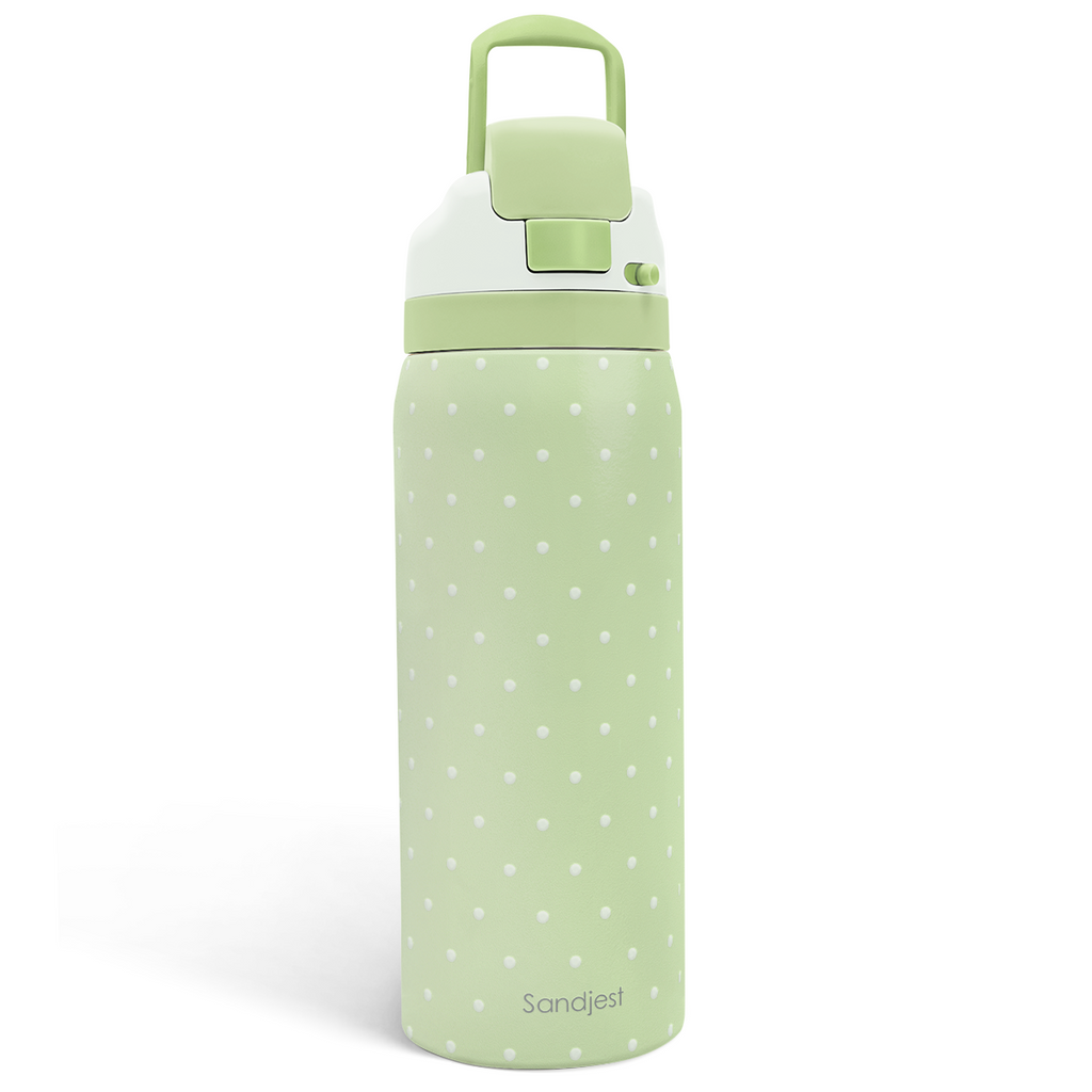 Green Polka Dots VividPop | Push-button Lid Water Bottle 32oz
