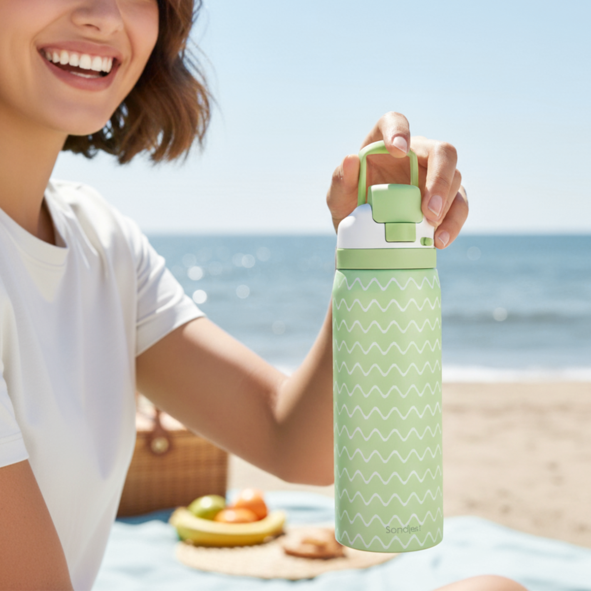 Green Wave VividPop | Push-button Lid Water Bottle 32oz