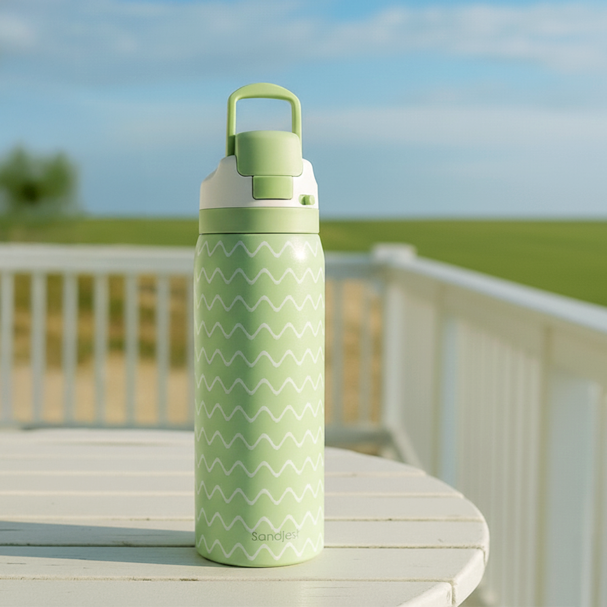 Green Wave VividPop | Push-button Lid Water Bottle 32oz