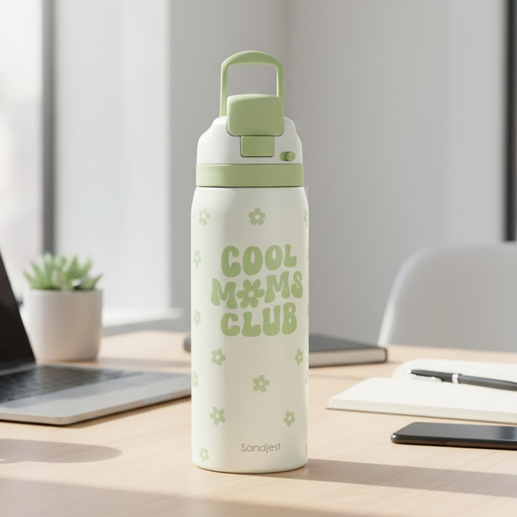 Green Cool Mom Club VividPop | Push-button Lid Water Bottle 32oz
