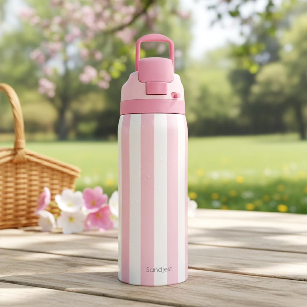 Pink Stripe VividPop | Push-button Lid Water Bottle 32oz