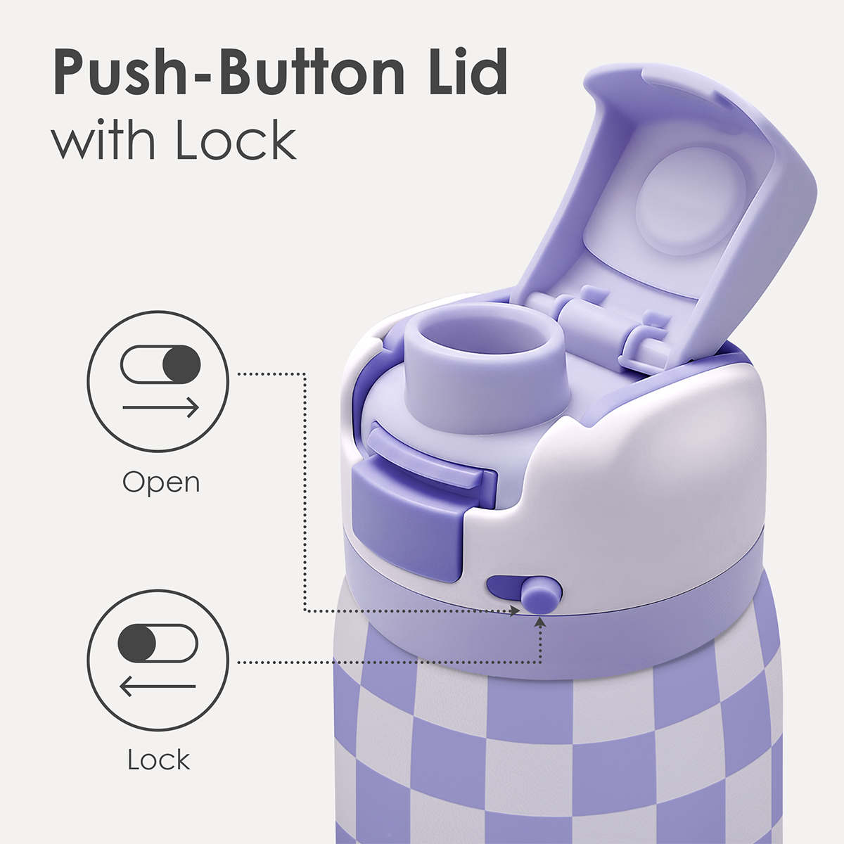 Purple Checker VividPop | Push-button Lid Water Bottle 32oz