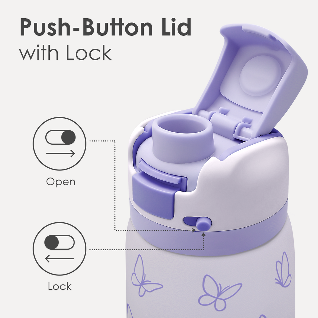 Purple Butterfly VividPop | Push-button Lid Water Bottle 32oz