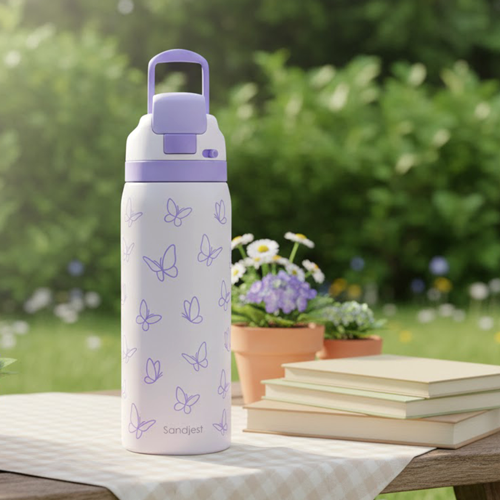 Purple Butterfly VividPop | Push-button Lid Water Bottle 32oz