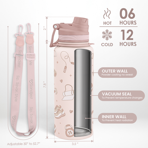 Brown Workout CamelMate | 2-in-1 Lid Water Bottle with Strap 32oz