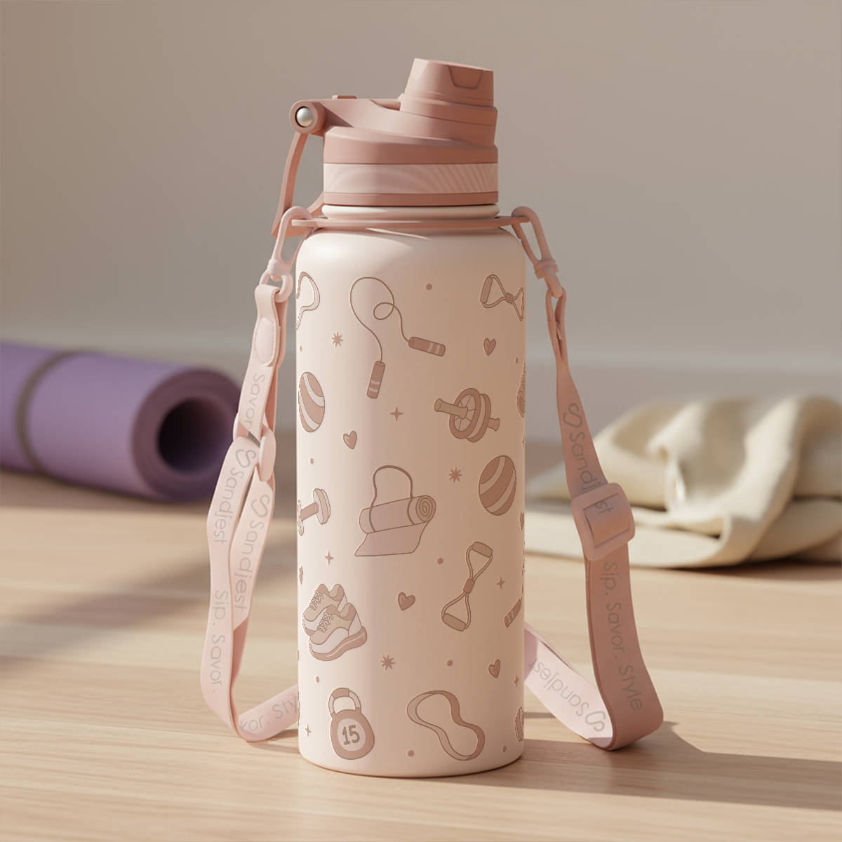 Brown Workout CamelMate | 2-in-1 Lid Water Bottle with Strap 32oz