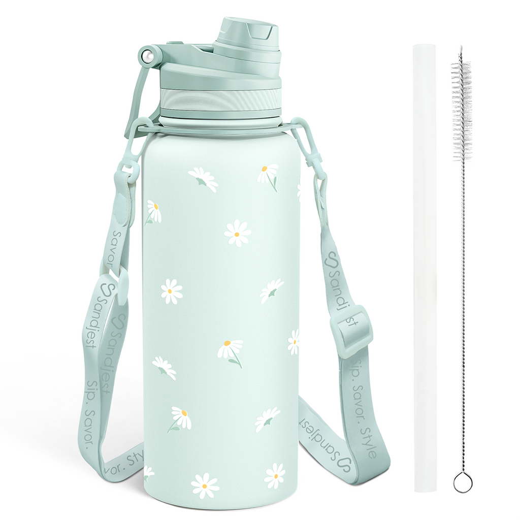 Mint Daisy CamelMate | 2-in-1 Lid Water Bottle with Strap 32oz