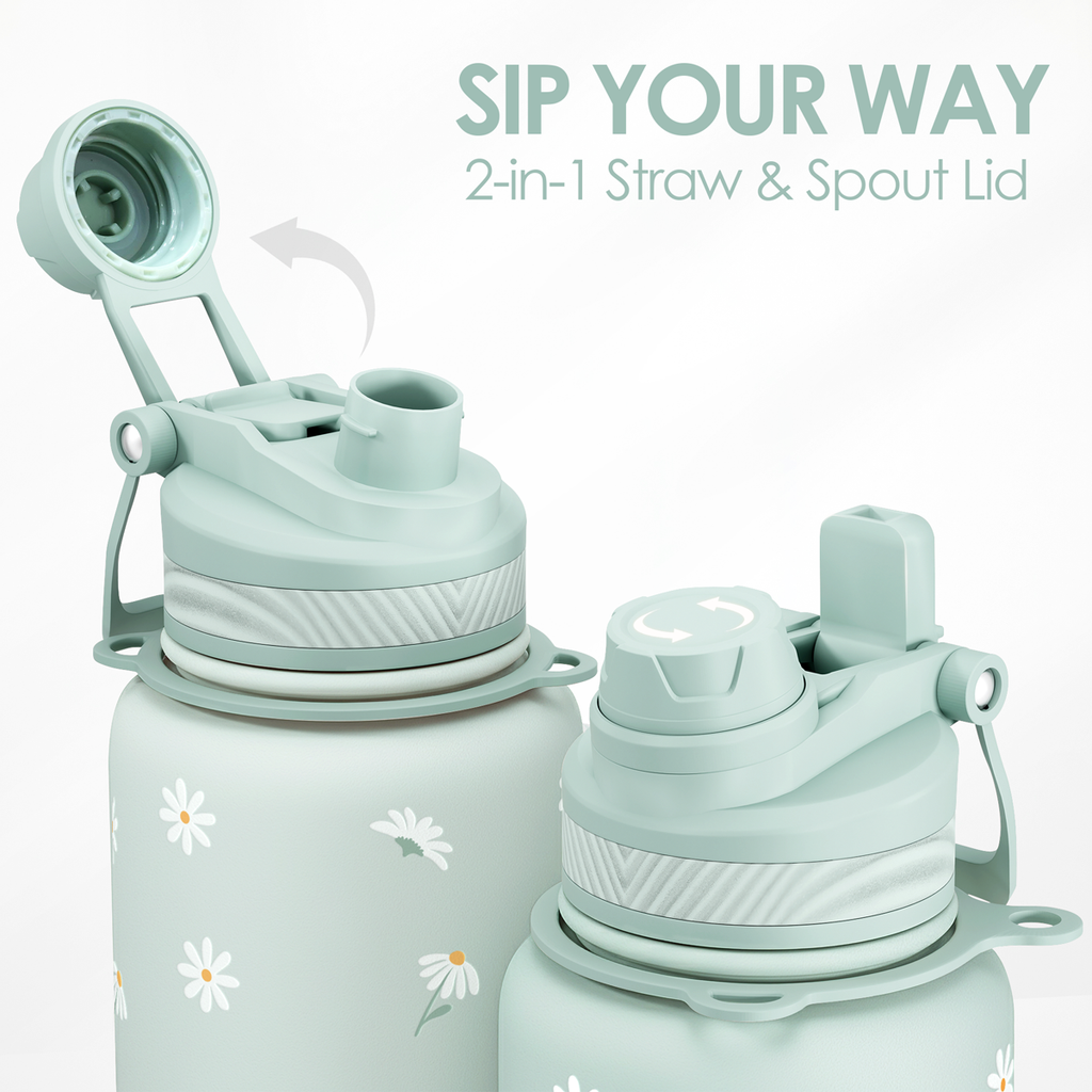 Mint Daisy CamelMate | 2-in-1 Lid Water Bottle with Strap 32oz